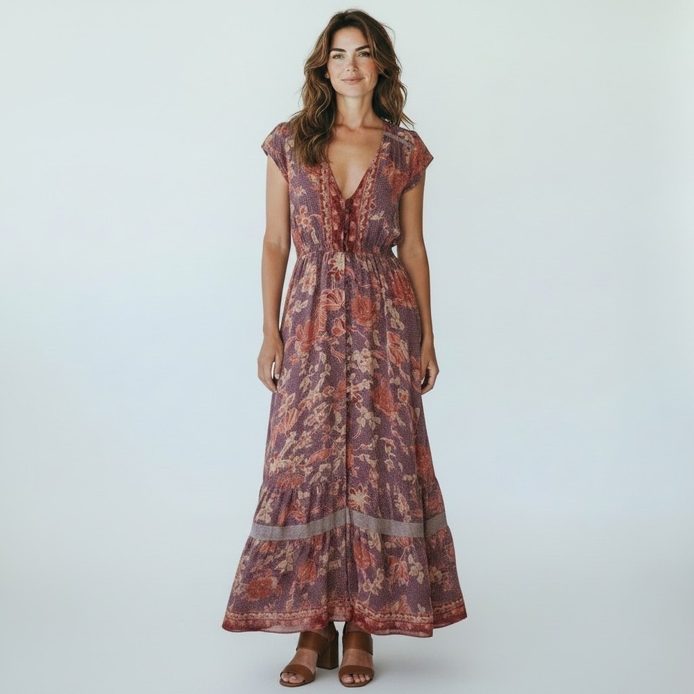 Jase Handcrafted in the Shed Boho Floral Maxi Dress SZ L Cottagecore Prairie